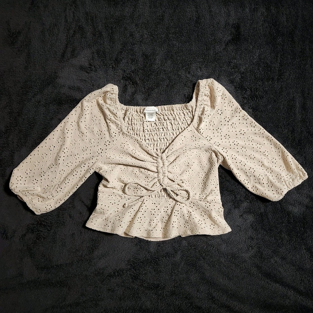 Urban Romantics Crop Top Womens Small Multi Eyelet Ruched Smocked Stretch Cutout